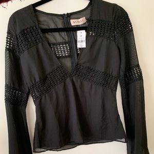 LF Black V-Neck Long Sleeve Blouse. Never Worn!